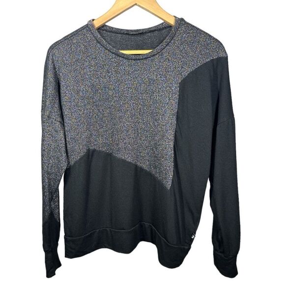 Terez Tops - TEREZ Women's Color-Block Metallic Pullover Sweatshirt Black Size Small